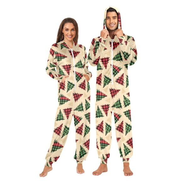 joogoo Checkered Christmas Tree Unisex Adults Onesies Pajamas Jumpsuits L