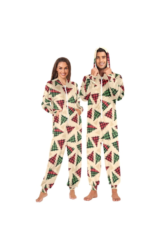 Checkered Christmas Tree Unisex Adults Onesies Pajamas Jumpsuits XL