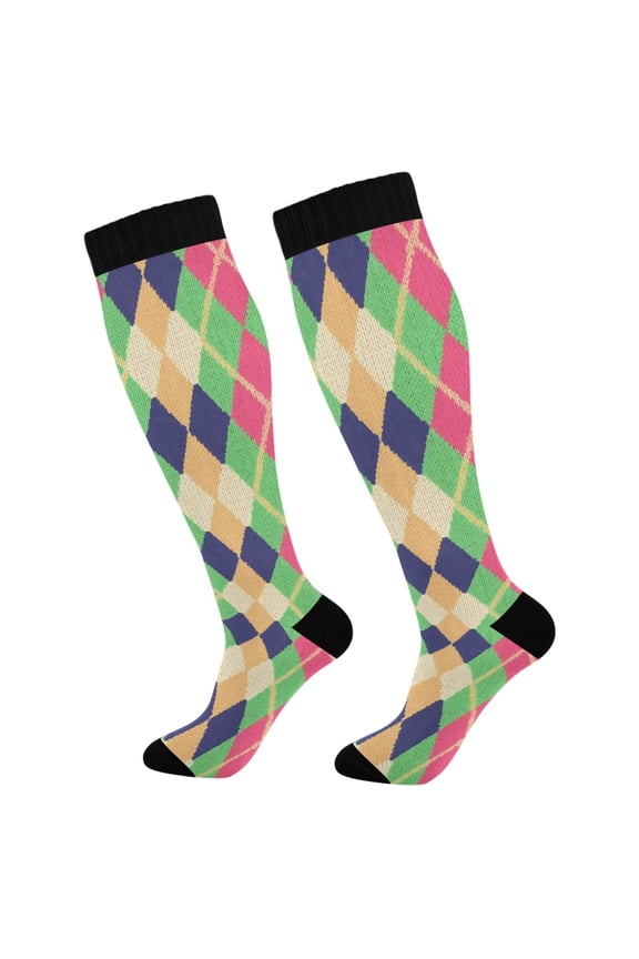 Checkered Grid Socks Women Men Knee High Sock