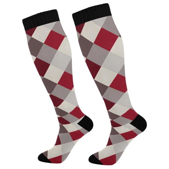 joogoo Checkered Grid Pattern Socks Women Men Knee High Sock
