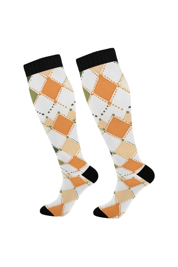 Checkered Grid Pattern Socks Women Men Knee High Sock