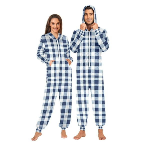 joogoo Checkered Grid-a3 Unisex Adults Onesies Pajamas Jumpsuits L