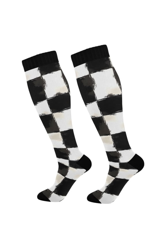 Checkered Grid-d1 Socks Women Men Knee High Sock
