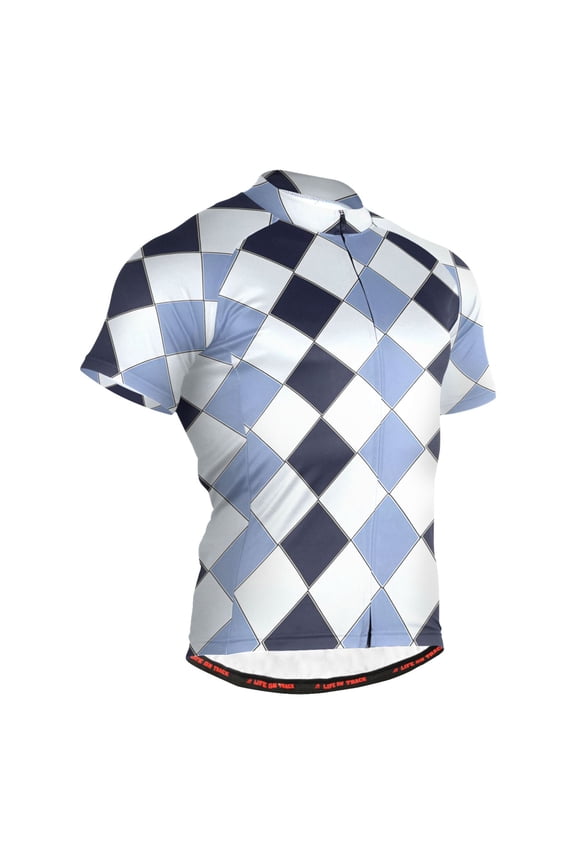 Checkered Grid-d2 Pattern Men's Cycling Jerseys Mountain Bike Short Sleeve Tops 3XL