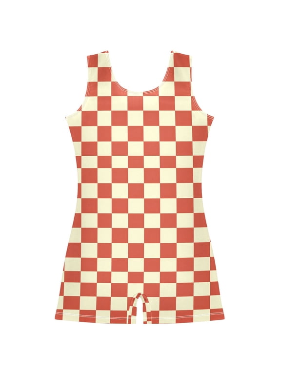 Checkered Grid-t6 Pattern Girls Leotards Gymnastics Tumbling Outfit Biketard Unitard 5-6Years