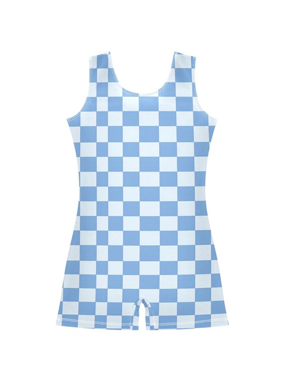 Checkered Grid-t7 Pattern Girls Leotards Gymnastics Tumbling Outfit Biketard Unitard 3-4Years