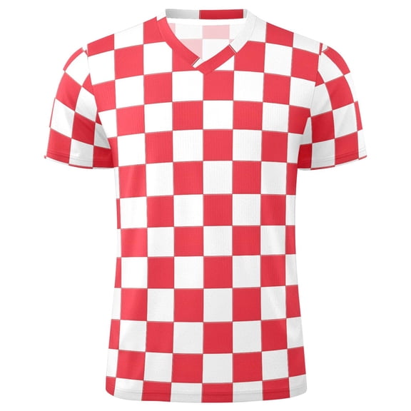 joogoo Checkered Grid-t9 Men's Soccer Jersey Athletic Plus Size T-Shirt V-Neck Sport Fan Game Day Shirt Medium