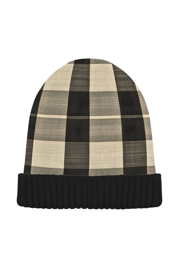 Checkered Pattern-e5 Beanie Hats Cuffed Winter Warm Knit Thick Beanies