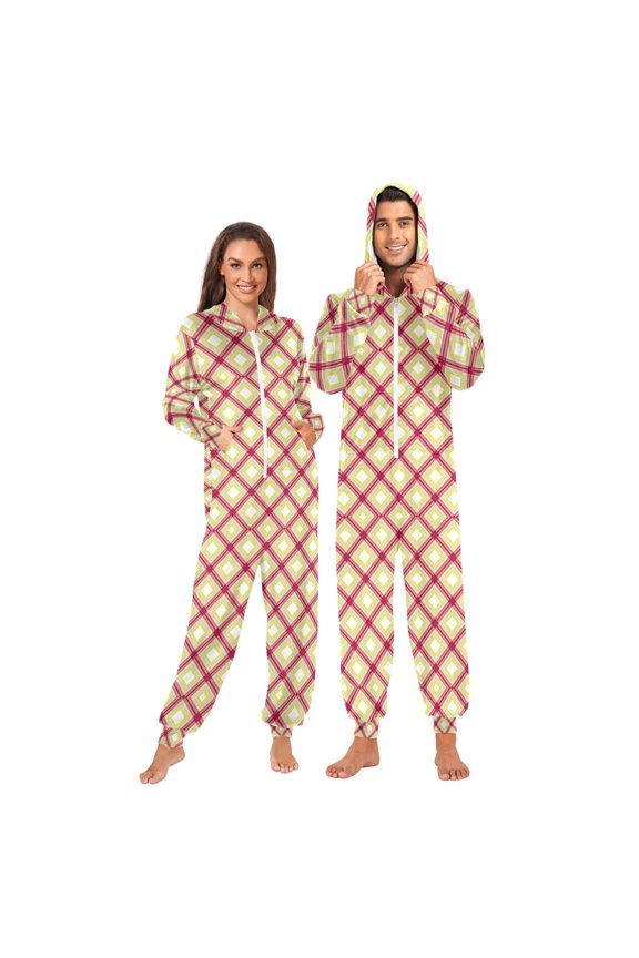Checkered Plaid Unisex Adults Onesies Pajamas Jumpsuits M