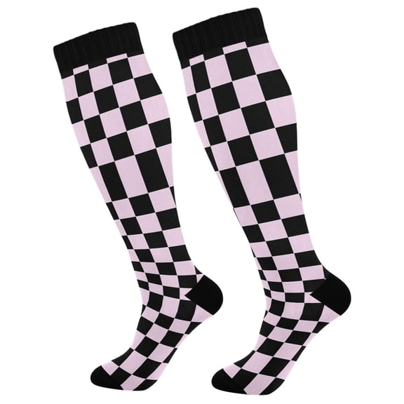 joogoo Checkered Print Socks Women Men Knee High Sock