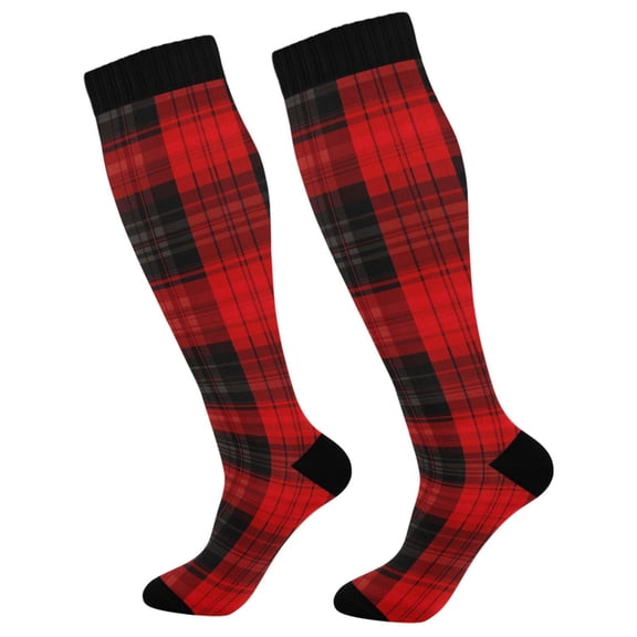 joogoo Checkered Print Socks Women Men Knee High Sock