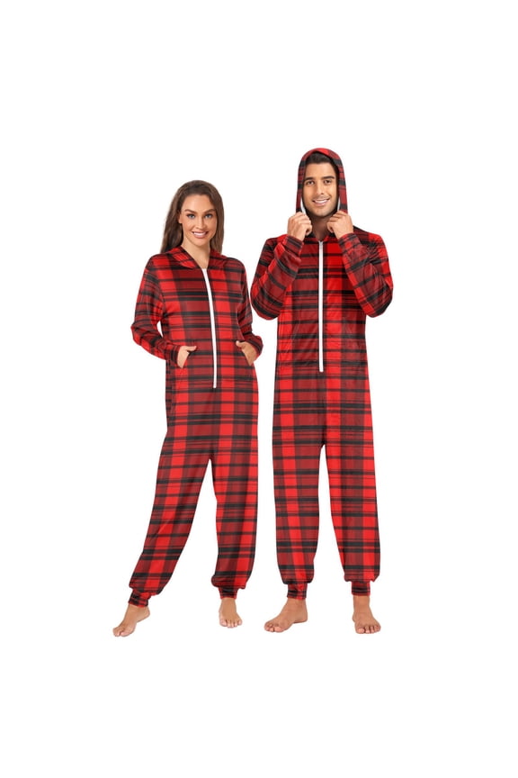 Checkered Red Unisex Adults Onesies Pajamas Jumpsuits L