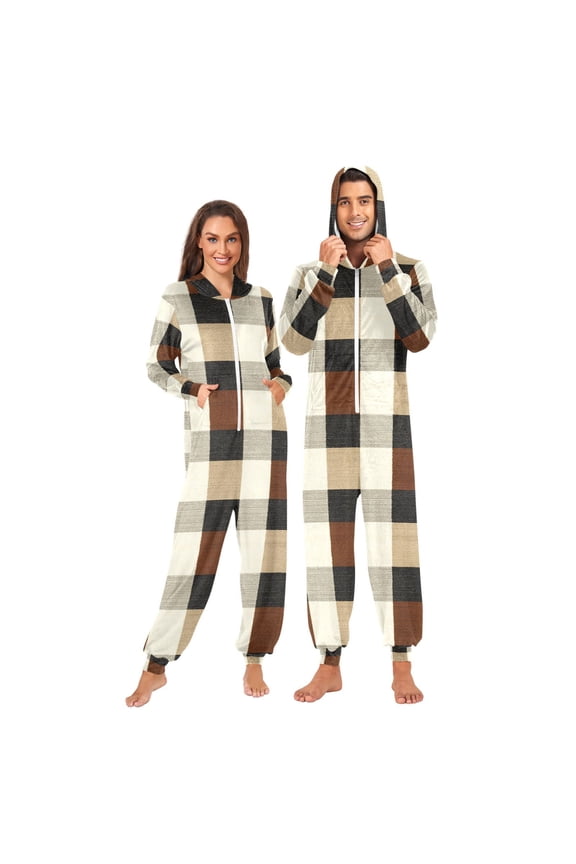 Checkered Unisex Adults Onesies Pajamas Jumpsuits S