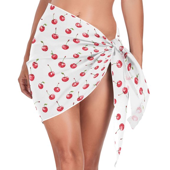 joogoo Cherry Fruit Women's Beach Sarong Bathing Suit Wrap Swimwear Cover Ups M