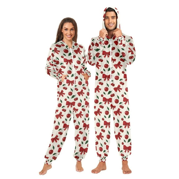 joogoo Cherry Fruits Bow Unisex Adults Onesies Pajamas Jumpsuits L