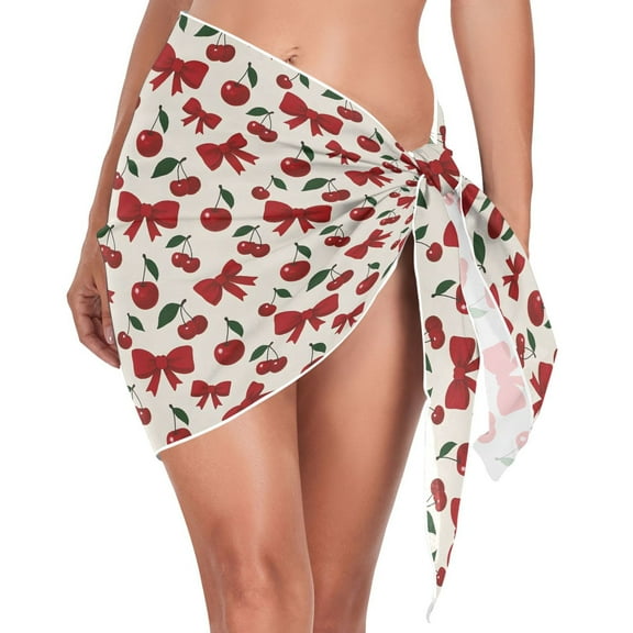 joogoo Cherry Fruits Bow Women's Beach Sarong Bathing Suit Wrap Swimwear Cover Ups M