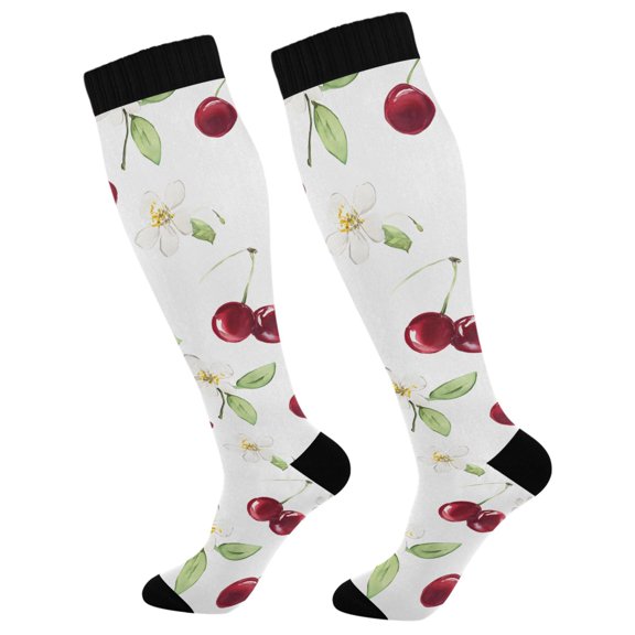 joogoo Cherry Gardenia Floral Socks Women Men Knee High Sock