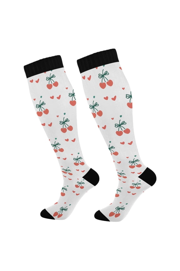 Cherry and Hearts Socks Women Men Knee High Sock