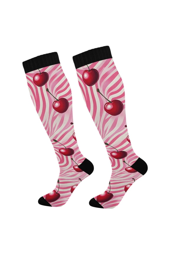Cherry on Wave Socks Women Men Knee High Sock