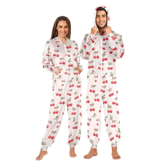 joogoo Cherry with Bows Unisex Adults Onesies Pajamas Jumpsuits L