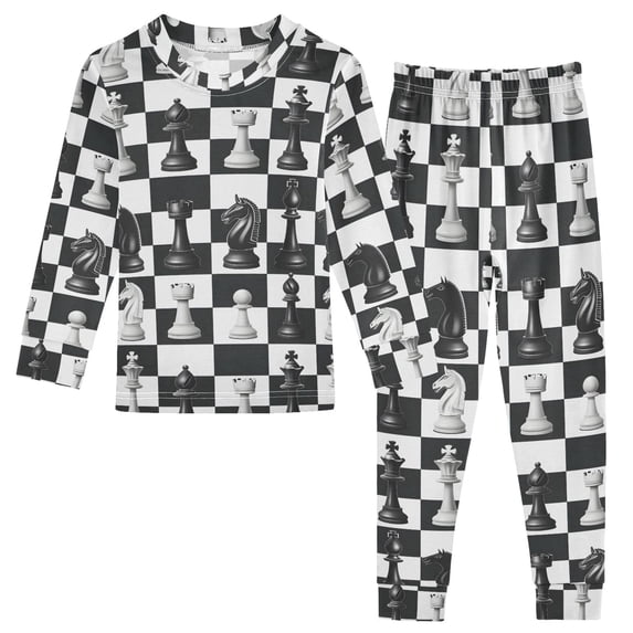 joogoo Chess Checkered Pattern Plaid 2 Piece Long Sleeve Tee and Pants Cotton Pajama Set 3T