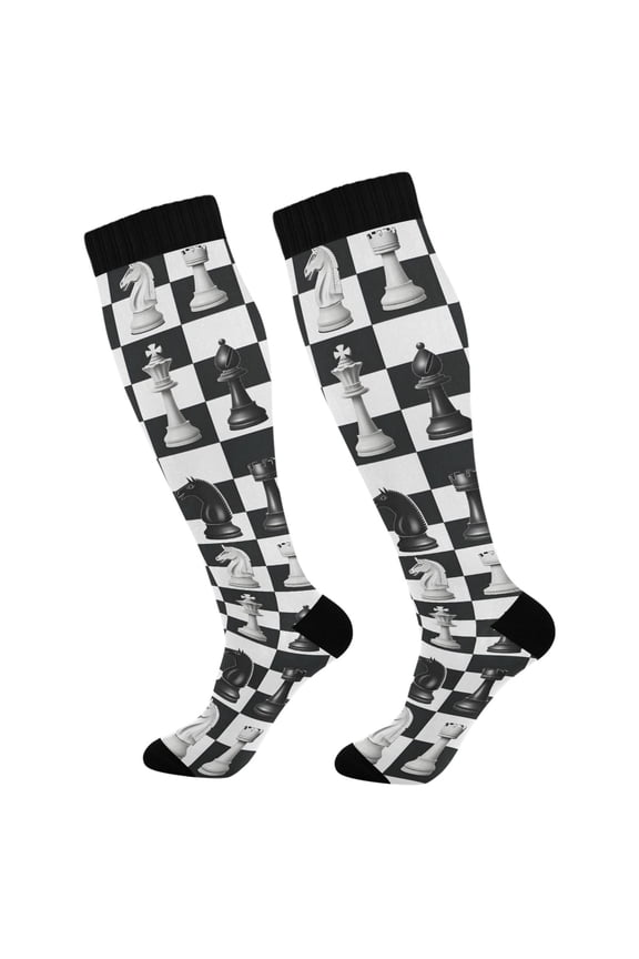 Chess Checkered Pattern Plaid Socks Women Men Knee High Sock