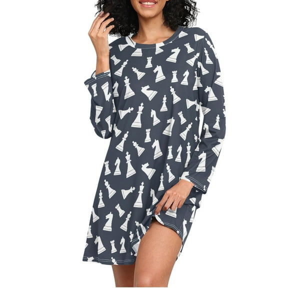 joogoo Chess Vintage Women's Long Sleeve Nightgown Sleepwear M