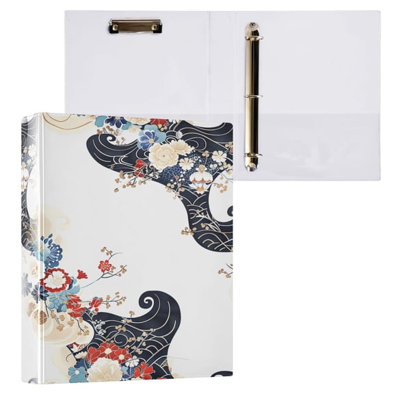joogoo Chinese Arabesque Pattern Hardcover 3 Ring Binder 1.5" Round Rings Interior Pockets Binders Organizer 1 Pack