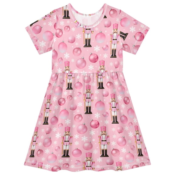 joogoo Christmas Ball Nutcracker Girls' Short Sleeve Dress Kids Dresses 5-6T