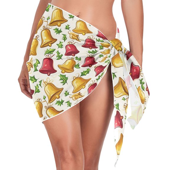 joogoo Christmas Bells Women's Beach Sarong Bathing Suit Wrap Swimwear Cover Ups L