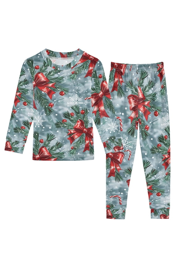 Christmas Berry with Bow Pajamas Set Long Sleeve Soft Cotton Sleepwear 2 Piece 24M