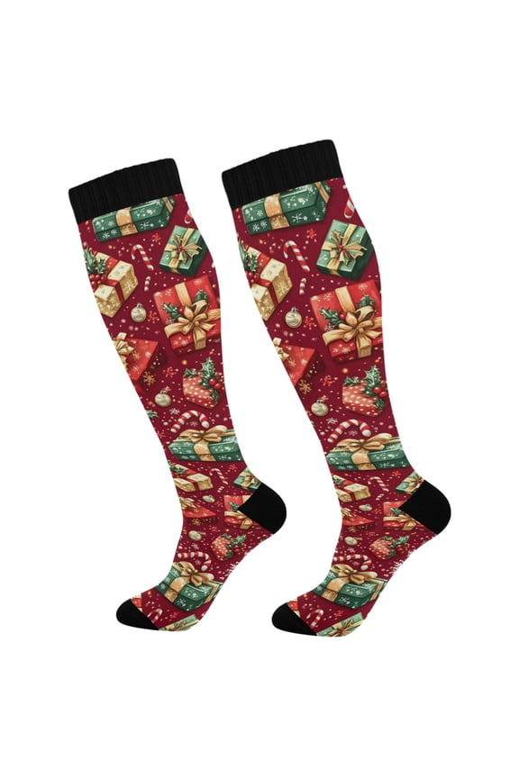 Christmas Candy Snowflake Socks Women Men Knee High Sock