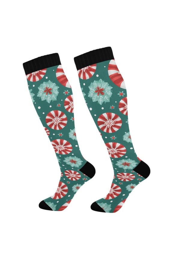 Christmas Candy Snowflakes Socks Women Men Knee High Sock