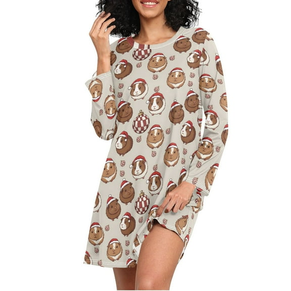 joogoo Christmas Capybara Women's Long Sleeve Nightgown Sleepwear M
