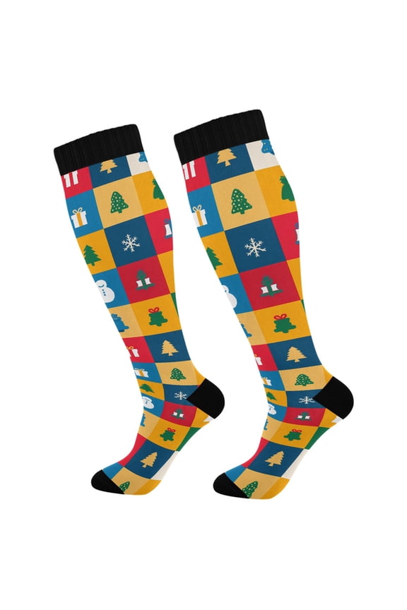 Christmas Checkered Style Socks Women Men Knee High Sock