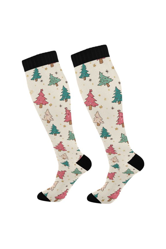 Christmas Cute Trees Socks Women Men Knee High Sock