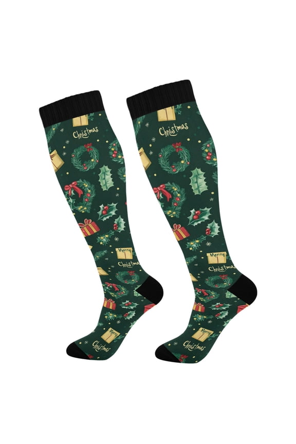 Christmas Elements Pattern Socks Women Men Knee High Sock
