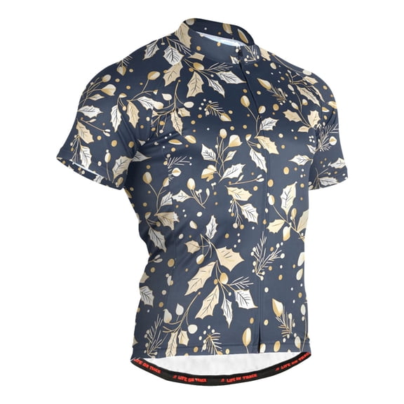 joogoo Christmas Golden Leave Pattern Men's Cycling Jerseys Mountain Bike Short Sleeve Tops L