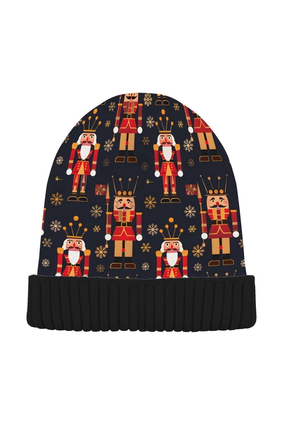 Christmas Golden Nutcracker Beanie Hats Cuffed Winter Warm Knit Thick Beanies