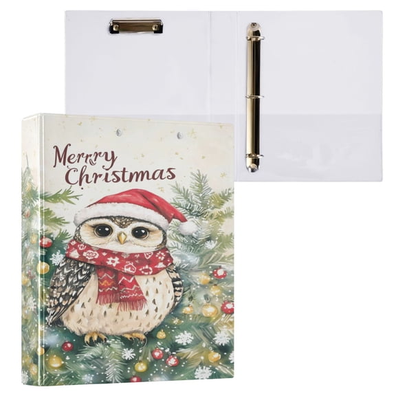 joogoo Christmas Greeting Owl Hardcover 3 Ring Binder 1.5" Round Rings Interior Pockets Binders Organizer 1 Pack