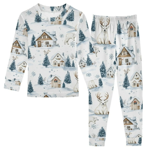 joogoo Christmas House Landscape 2 Piece Long Sleeve Tee and Pants Cotton Pajama Set 4T