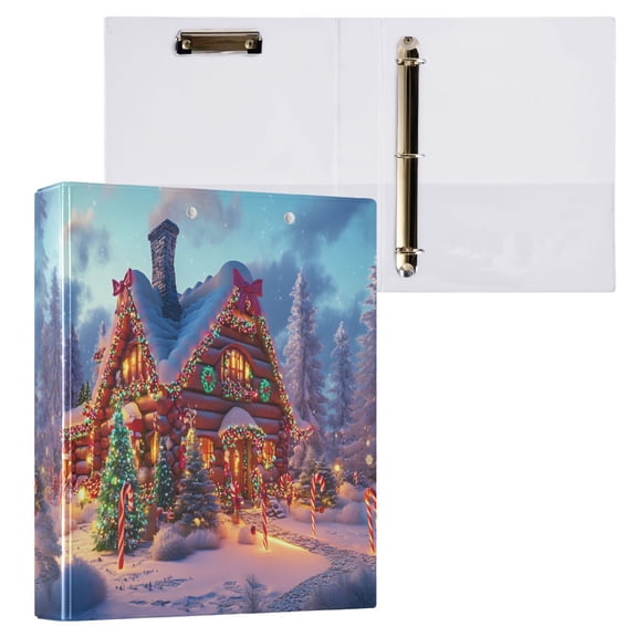 joogoo Christmas House Scene Hardcover 3 Ring Binder 1.5" Round Rings Interior Pockets Binders Organizer 1 Pack