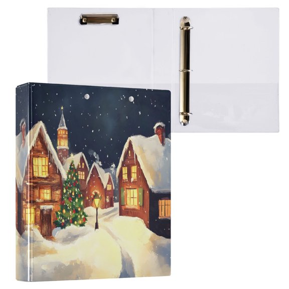 joogoo Christmas Houses Winter Hardcover 3 Ring Binder 1.5" Round Rings Interior Pockets Binders Organizer 1 Pack