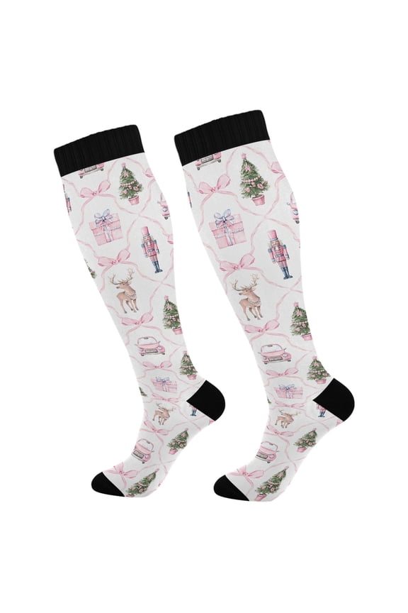 Christmas Nutcracker Bows Reindeer Long Socks Women Men Knee High Sock