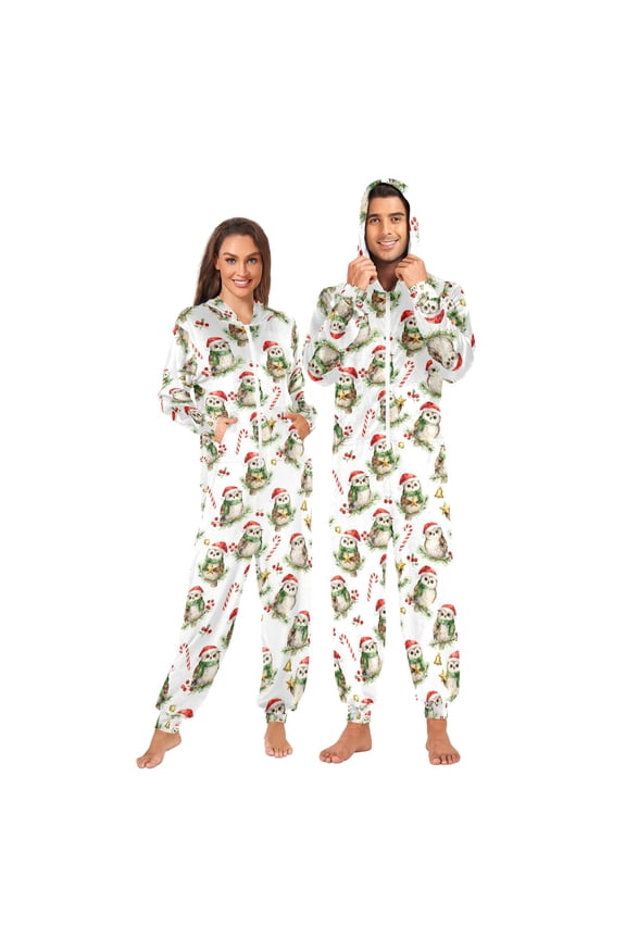 Christmas Owls Unisex Adults Onesies Pajamas Jumpsuits L