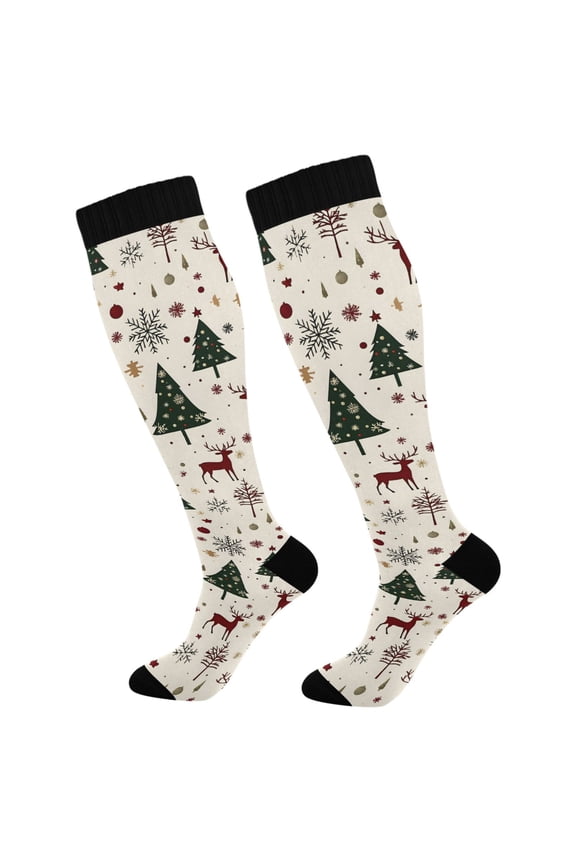 Christmas Reindeer Trees Socks Women Men Knee High Sock
