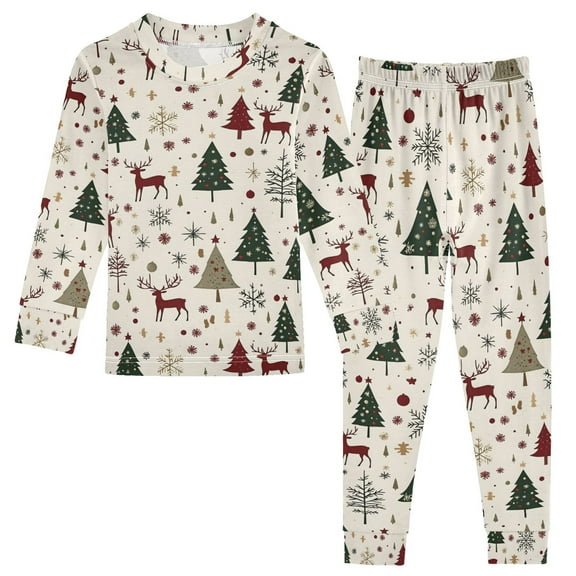 joogoo Christmas Reindeer Trees Pajamas Set Long Sleeve Soft Cotton Sleepwear 2 Piece 24M