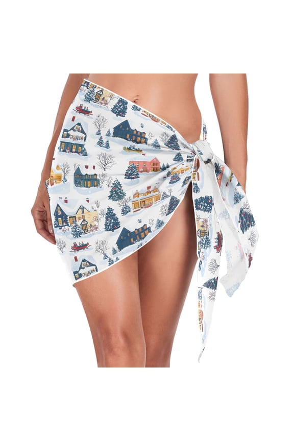 Christmas Snow Scene Women's Beach Sarong Bathing Suit Wrap Swimwear Cover Ups M