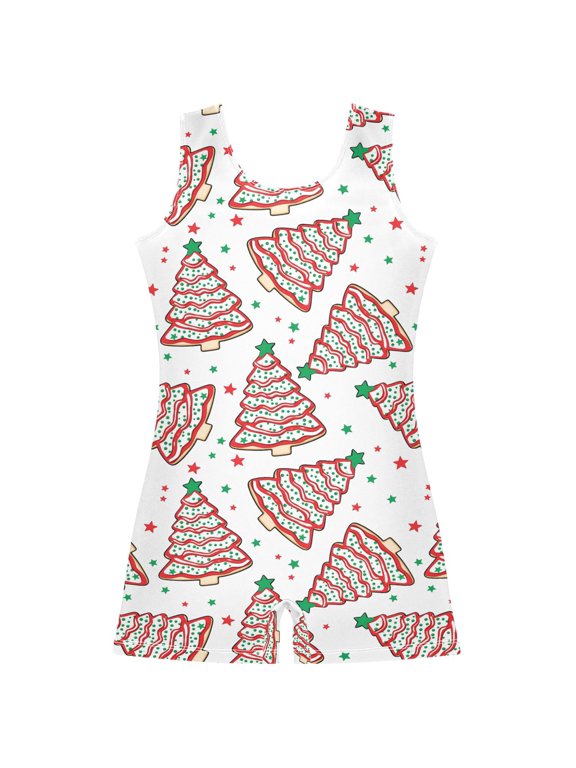 Christmas Tree Cakes Pattern Girls Leotards Gymnastics Tumbling Outfit Biketard Unitard 5-6Years