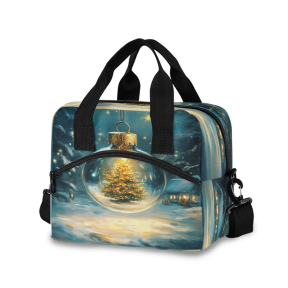 joogoo Christmas Tree in Bulbs Insulated Lunch Bags Reusable Cooler Box with Shoulder Strap